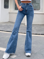 EMERY ROSE Slim Fit Flare Leg Casual Versatile Button Pocket Women Jeans
