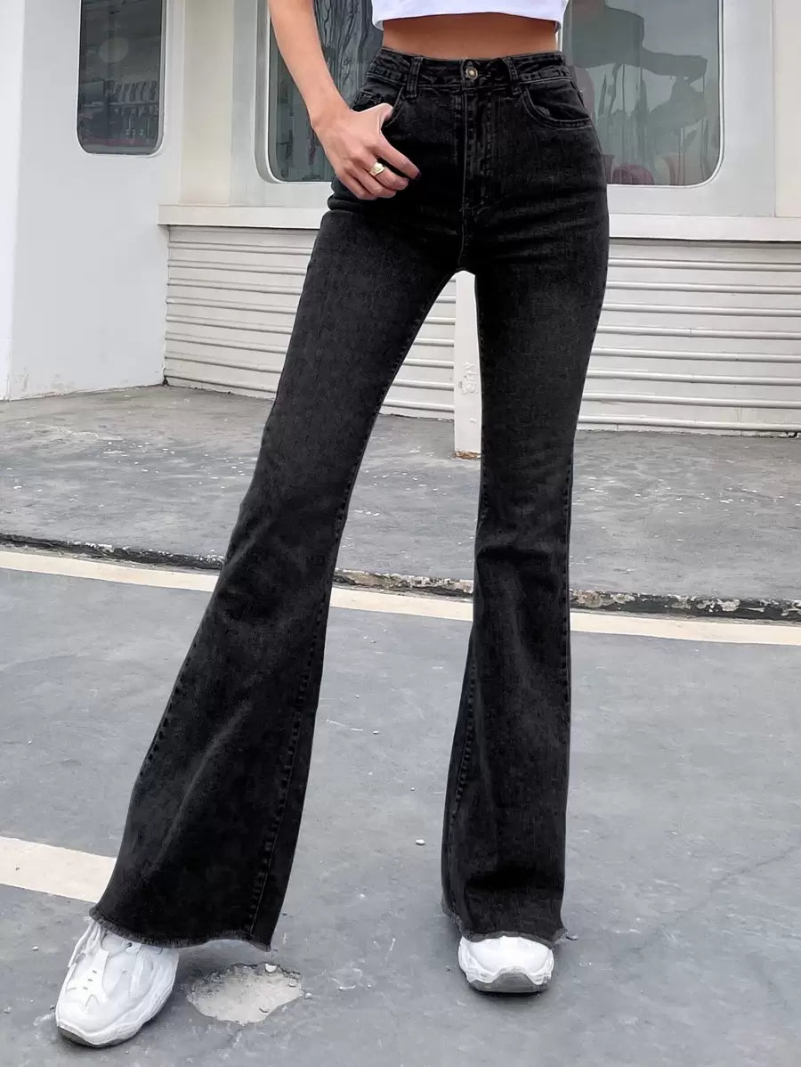 EMERY ROSE Slim Fit Flare Leg Casual Versatile Button Pocket Women Jeans