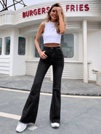 EMERY ROSE Slim Fit Flare Leg Casual Versatile Button Pocket Women Jeans