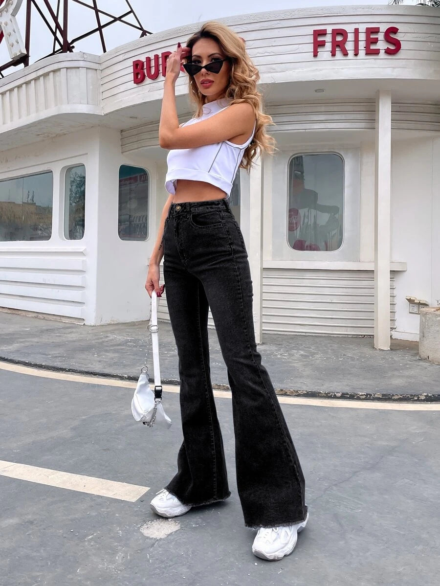 EMERY ROSE Slim Fit Flare Leg Casual Versatile Button Pocket Women Jeans