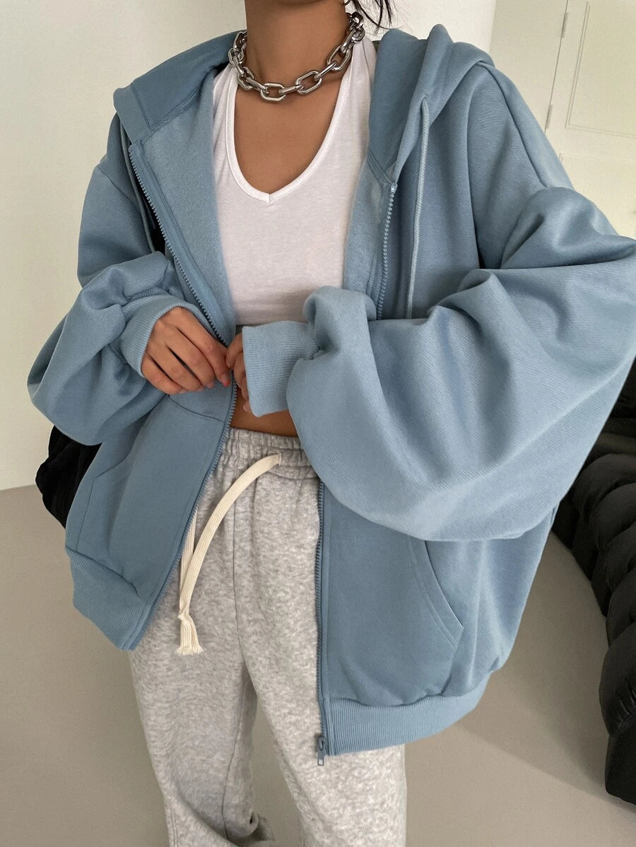 DAZY Women's Zipper Front Hoodie With Drawstring Closure,Long Sleeve Tops,Fall Clothes Sweatshirt Jacket