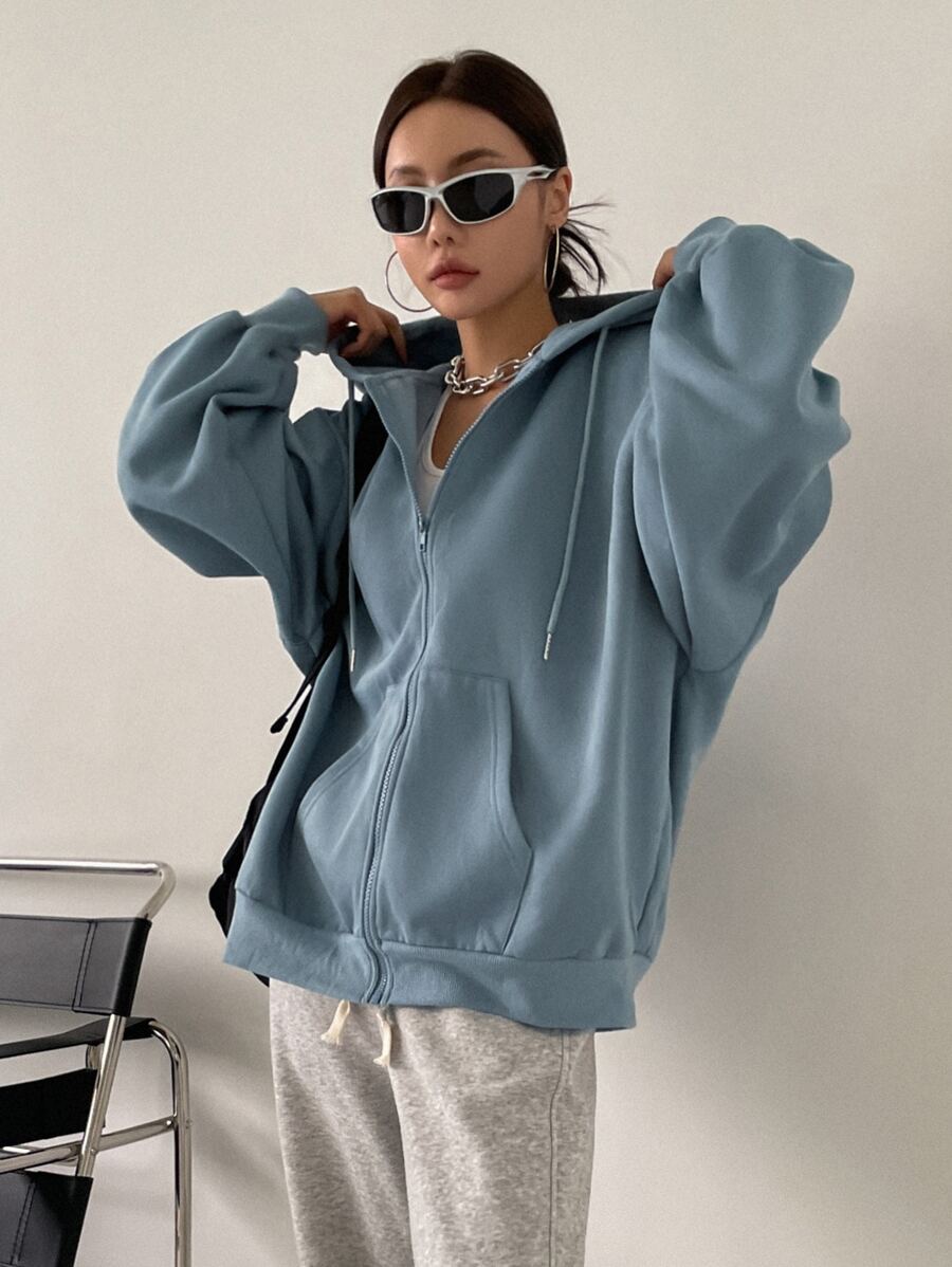 DAZY Women's Zipper Front Hoodie With Drawstring Closure,Long Sleeve Tops,Fall Clothes Sweatshirt Jacket