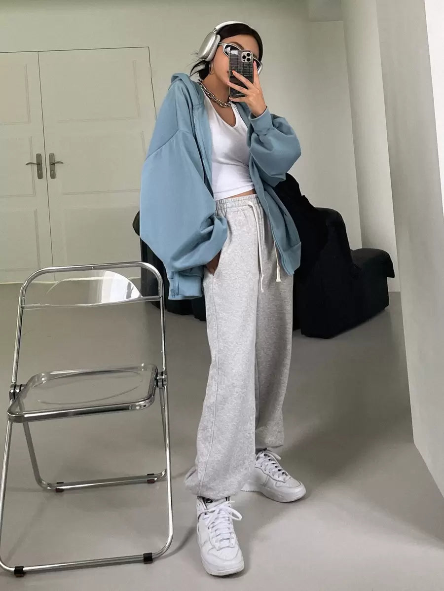 DAZY Women's Zipper Front Hoodie With Drawstring Closure,Long Sleeve Tops,Fall Clothes Sweatshirt Jacket