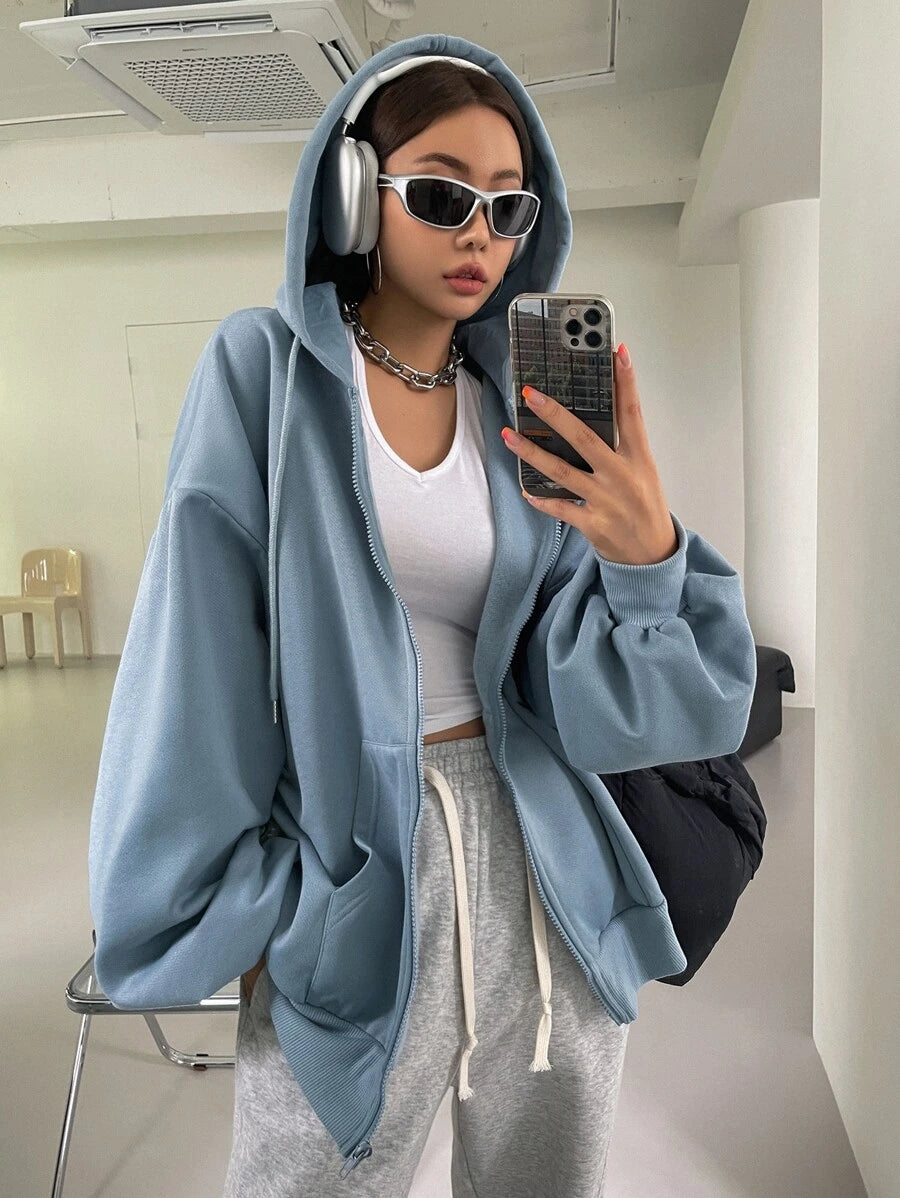 DAZY Women's Zipper Front Hoodie With Drawstring Closure,Long Sleeve Tops,Fall Clothes Sweatshirt Jacket