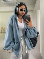 DAZY Women's Zipper Front Hoodie With Drawstring Closure,Long Sleeve Tops,Fall Clothes Sweatshirt Jacket