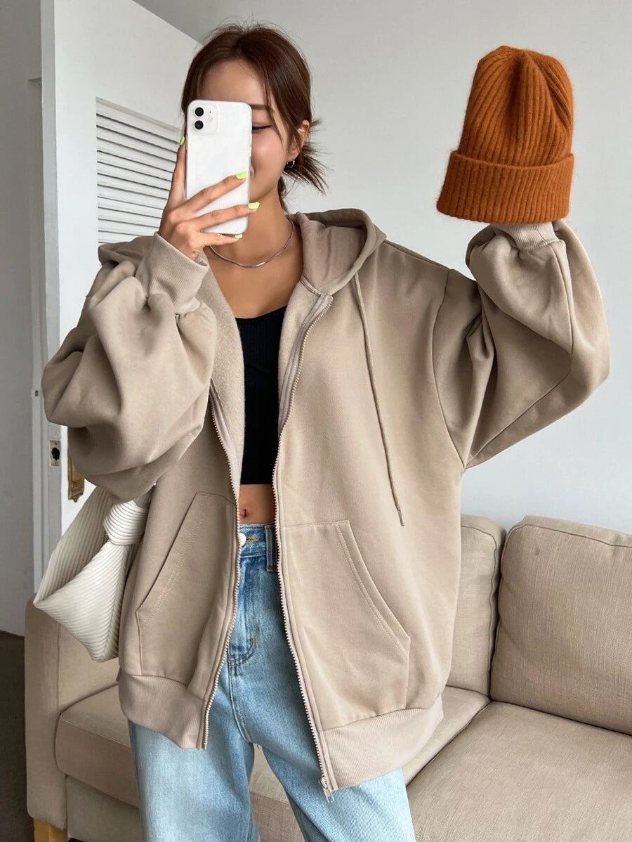 DAZY Women's Zipper Front Hoodie With Drawstring Closure,Long Sleeve Tops,Fall Clothes Sweatshirt Jacket