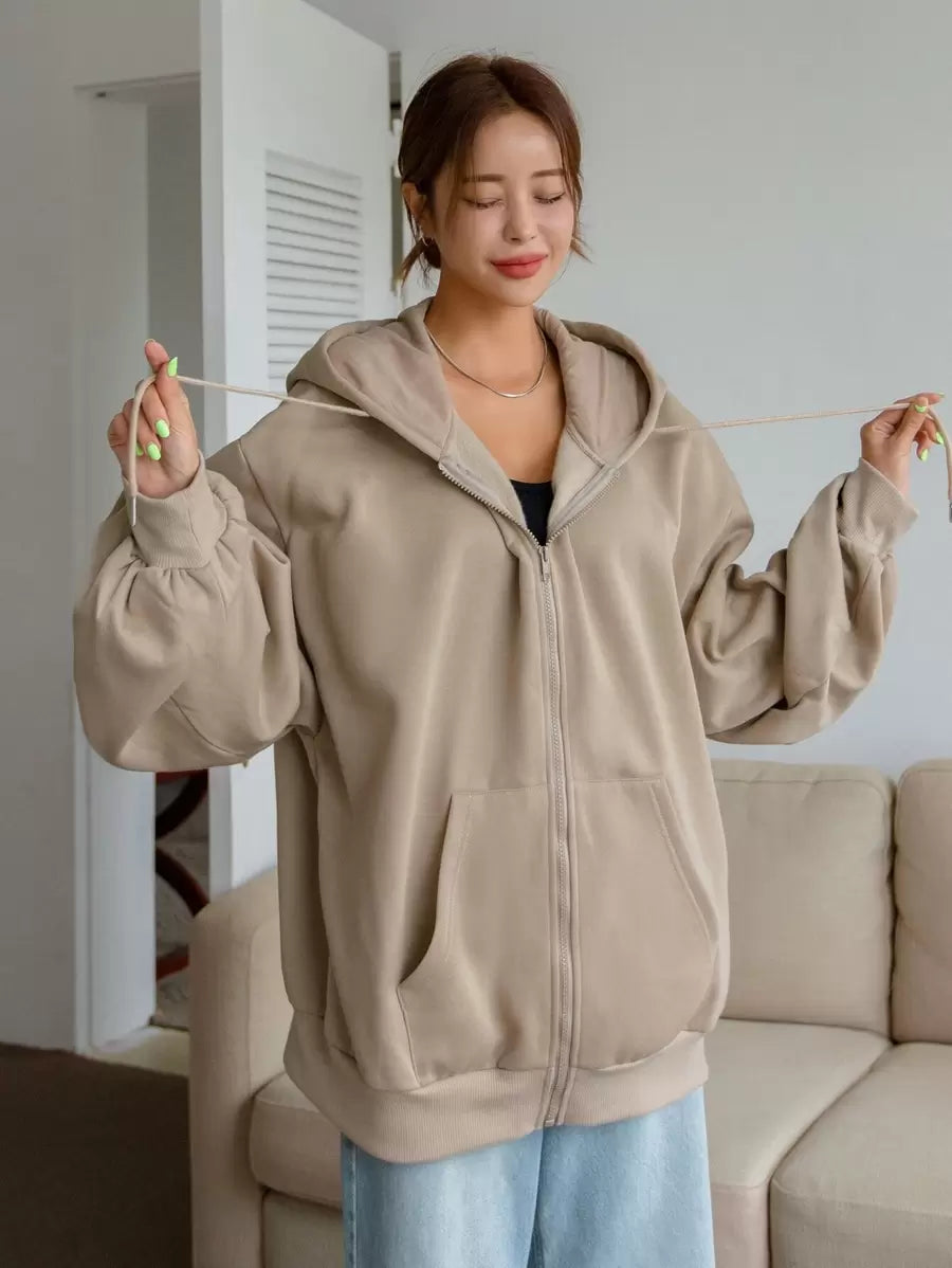 DAZY Women's Zipper Front Hoodie With Drawstring Closure,Long Sleeve Tops,Fall Clothes Sweatshirt Jacket