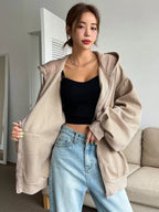 DAZY Women's Zipper Front Hoodie With Drawstring Closure,Long Sleeve Tops,Fall Clothes Sweatshirt Jacket