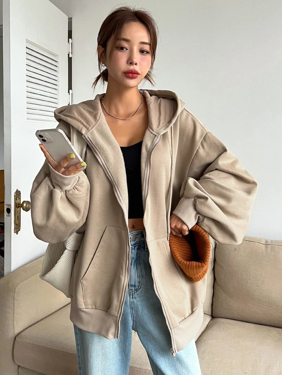DAZY Women's Zipper Front Hoodie With Drawstring Closure,Long Sleeve Tops,Fall Clothes Sweatshirt Jacket