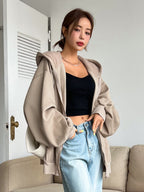 DAZY Women's Zipper Front Hoodie With Drawstring Closure,Long Sleeve Tops,Fall Clothes Sweatshirt Jacket