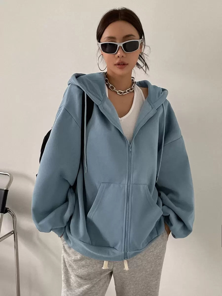DAZY Women's Zipper Front Hoodie With Drawstring Closure,Long Sleeve Tops,Fall Clothes Sweatshirt Jacket