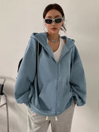 DAZY Women's Zipper Front Hoodie With Drawstring Closure,Long Sleeve Tops,Fall Clothes Sweatshirt Jacket