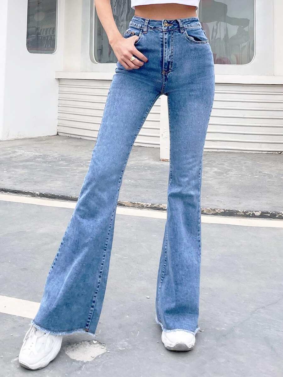 EMERY ROSE Slim Fit Flare Leg Casual Versatile Button Pocket Women Jeans