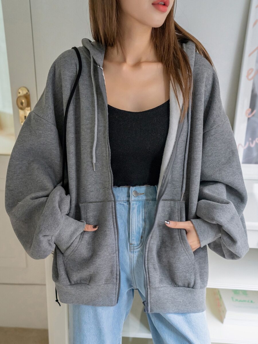 DAZY Women's Zipper Front Hoodie With Drawstring Closure,Long Sleeve Tops,Fall Clothes Sweatshirt Jacket