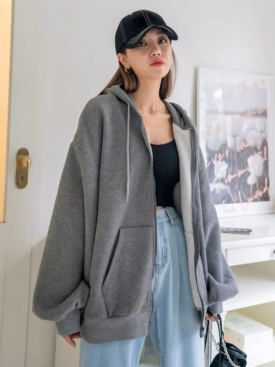 DAZY Women's Zipper Front Hoodie With Drawstring Closure,Long Sleeve Tops,Fall Clothes Sweatshirt Jacket