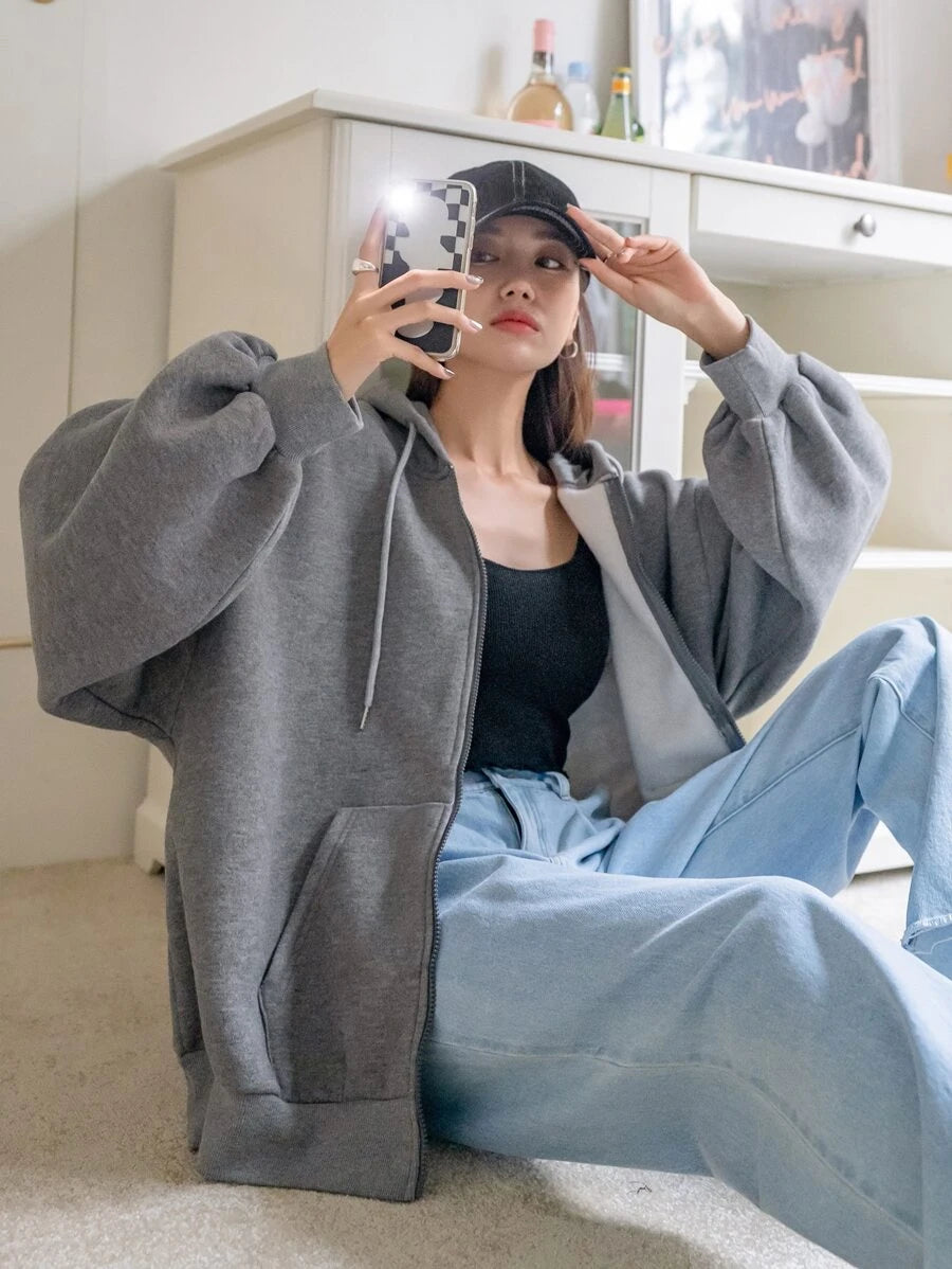 DAZY Women's Zipper Front Hoodie With Drawstring Closure,Long Sleeve Tops,Fall Clothes Sweatshirt Jacket