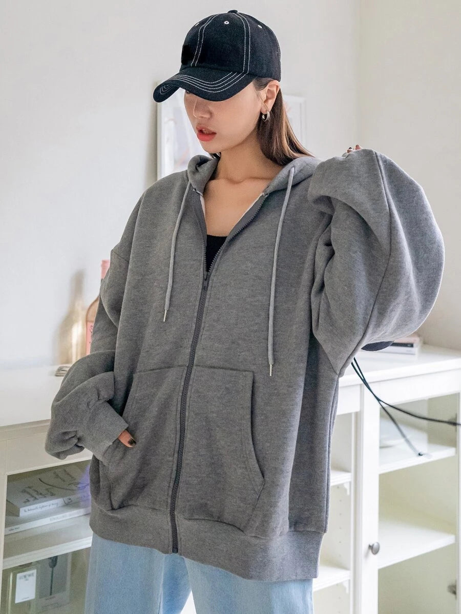 DAZY Women's Zipper Front Hoodie With Drawstring Closure,Long Sleeve Tops,Fall Clothes Sweatshirt Jacket