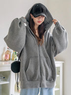 DAZY Women's Zipper Front Hoodie With Drawstring Closure,Long Sleeve Tops,Fall Clothes Sweatshirt Jacket
