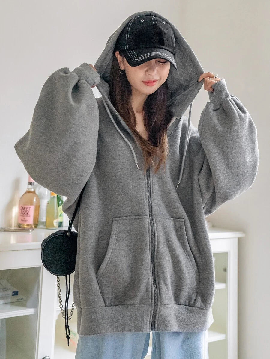 DAZY Women's Zipper Front Hoodie With Drawstring Closure,Long Sleeve Tops,Fall Clothes Sweatshirt Jacket