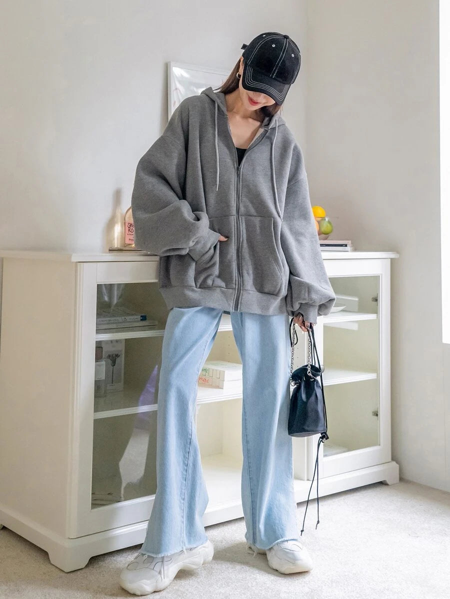 DAZY Women's Zipper Front Hoodie With Drawstring Closure,Long Sleeve Tops,Fall Clothes Sweatshirt Jacket