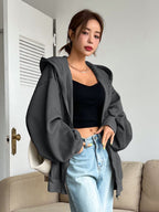 DAZY Women's Zipper Front Hoodie With Drawstring Closure,Long Sleeve Tops,Fall Clothes Sweatshirt Jacket