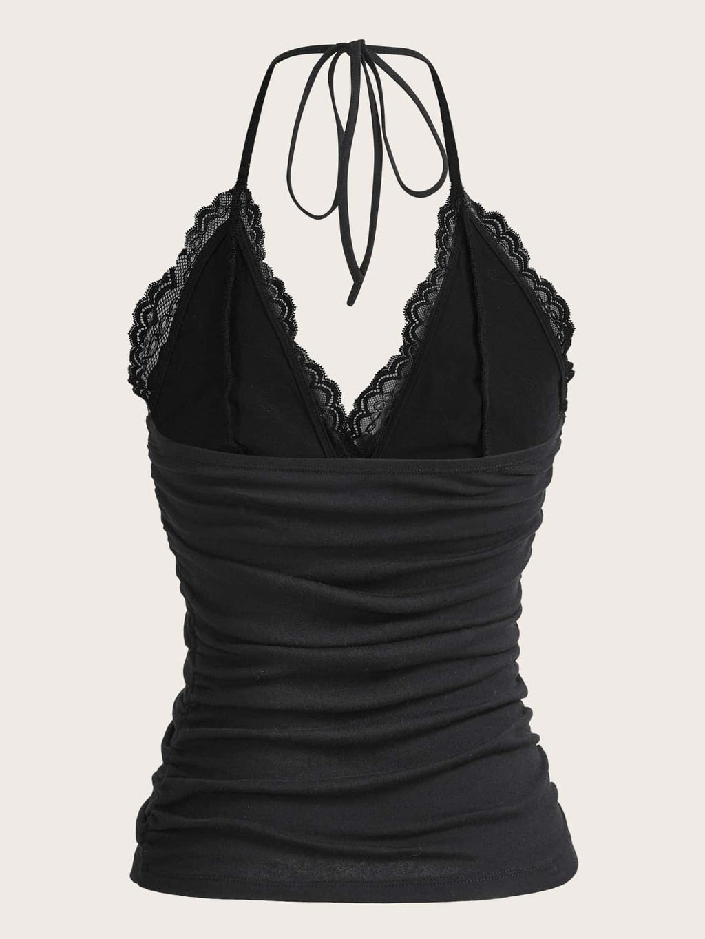 ROMWE PUNK Contrast Lace Ruched Halter Top