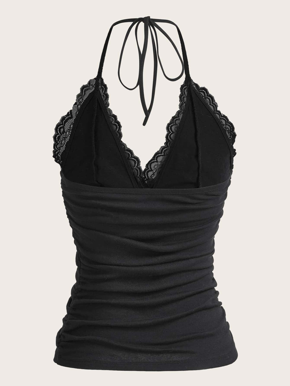 ROMWE PUNK Contrast Lace Ruched Halter Top