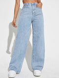 SHEIN ICON Casual Relaxed-Fit High-Waist Straight Leg Denim Jeans