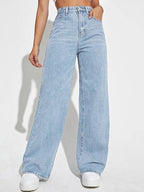 SHEIN ICON Casual Relaxed-Fit High-Waist Straight Leg Denim Jeans