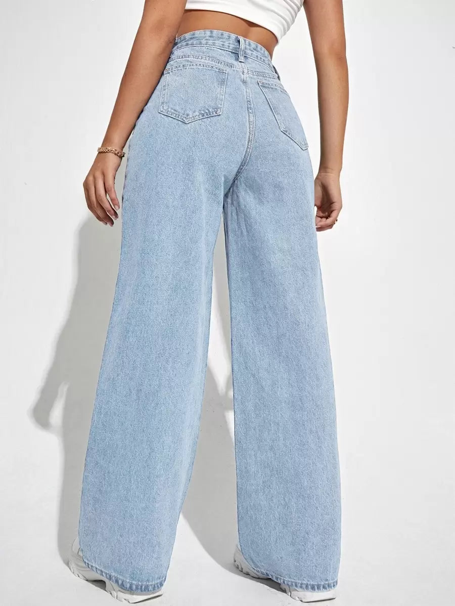 SHEIN ICON Casual Relaxed-Fit High-Waist Straight Leg Denim Jeans