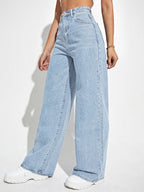 SHEIN ICON Casual Relaxed-Fit High-Waist Straight Leg Denim Jeans