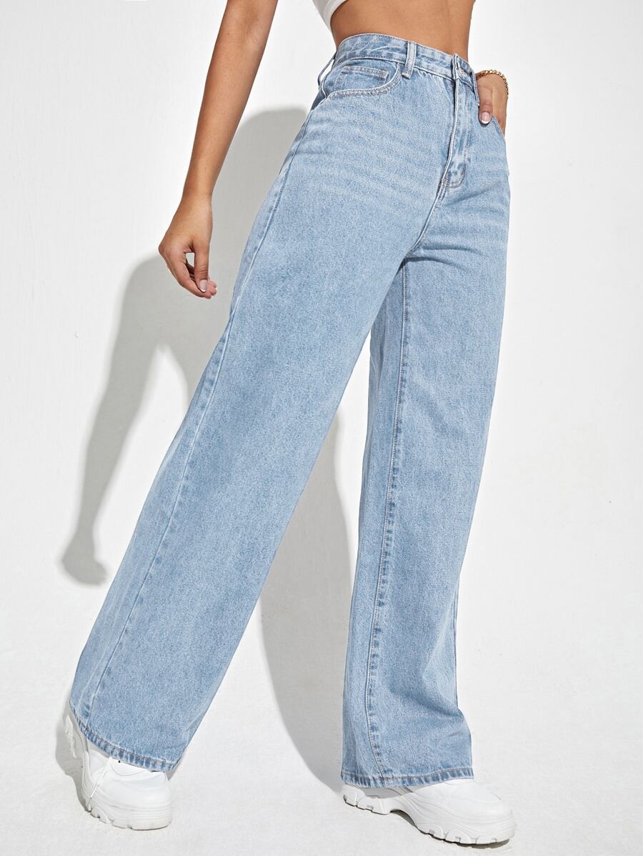 SHEIN ICON Casual Relaxed-Fit High-Waist Straight Leg Denim Jeans