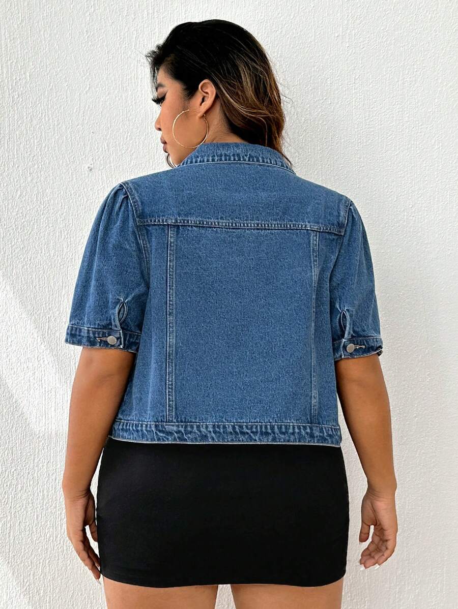Firerie Plus Ripped Flap Pocket Denim Jacket, Fall Women Clothes