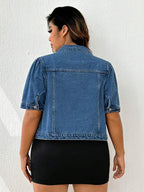 Firerie Plus Ripped Flap Pocket Denim Jacket, Fall Women Clothes
