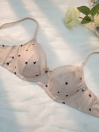 PetitDoll Women Heart-Shaped Print Color Block Bra, Kawaii