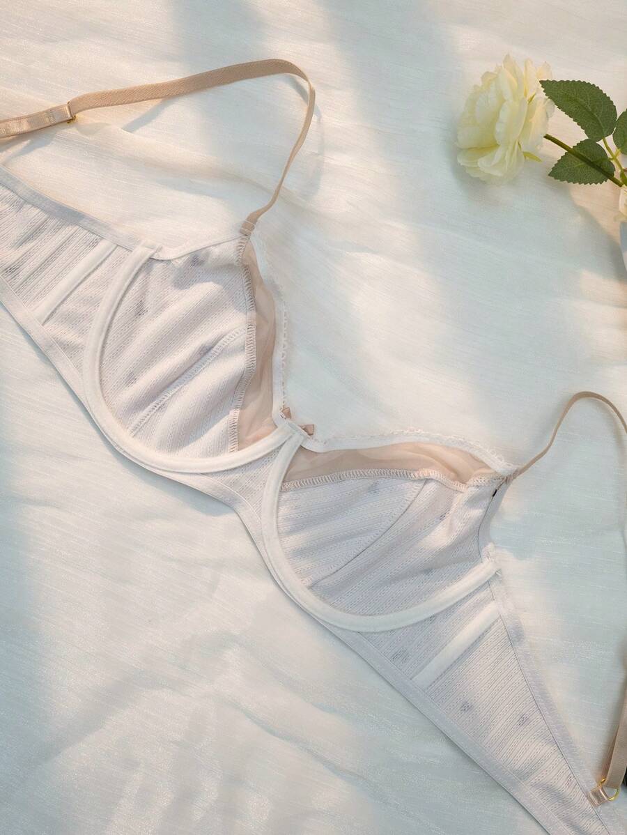PetitDoll Women Heart-Shaped Print Color Block Bra, Kawaii