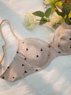 PetitDoll Women Heart-Shaped Print Color Block Bra, Kawaii