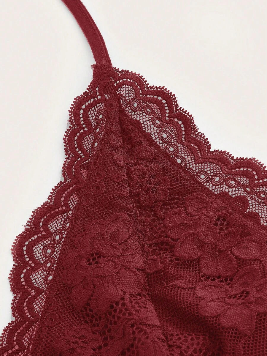 ROMWE PUNK Contrast Lace Ruched Halter Top
