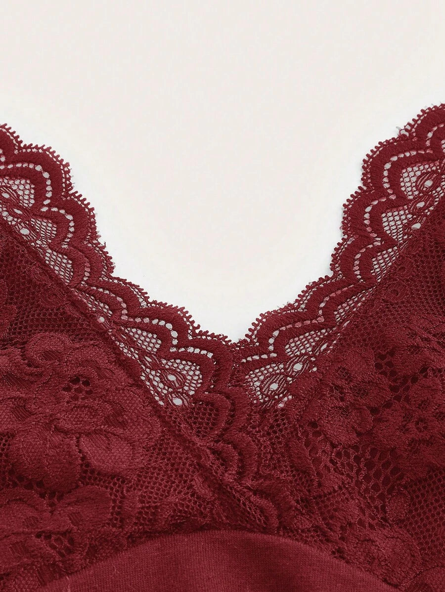 ROMWE PUNK Contrast Lace Ruched Halter Top