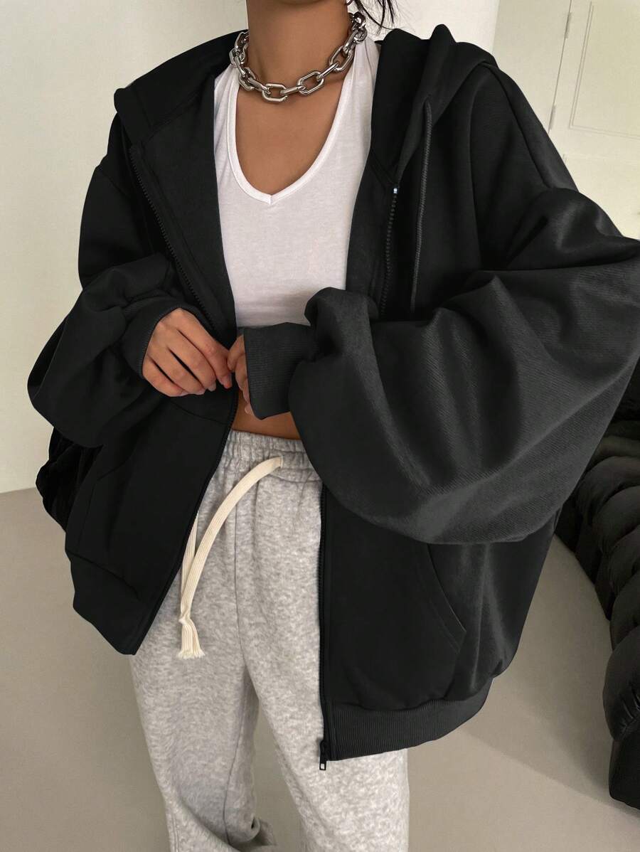 DAZY Women's Zipper Front Hoodie With Drawstring Closure,Long Sleeve Tops,Fall Clothes Sweatshirt Jacket