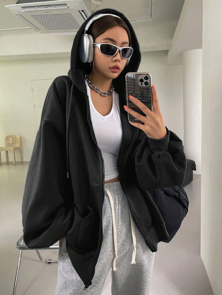 DAZY Women's Zipper Front Hoodie With Drawstring Closure,Long Sleeve Tops,Fall Clothes Sweatshirt Jacket