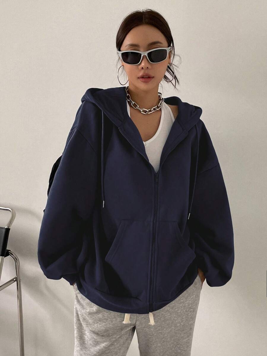 DAZY Women's Zipper Front Hoodie With Drawstring Closure,Long Sleeve Tops,Fall Clothes Sweatshirt Jacket