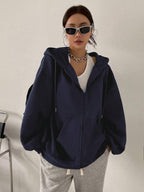 DAZY Women's Zipper Front Hoodie With Drawstring Closure,Long Sleeve Tops,Fall Clothes Sweatshirt Jacket