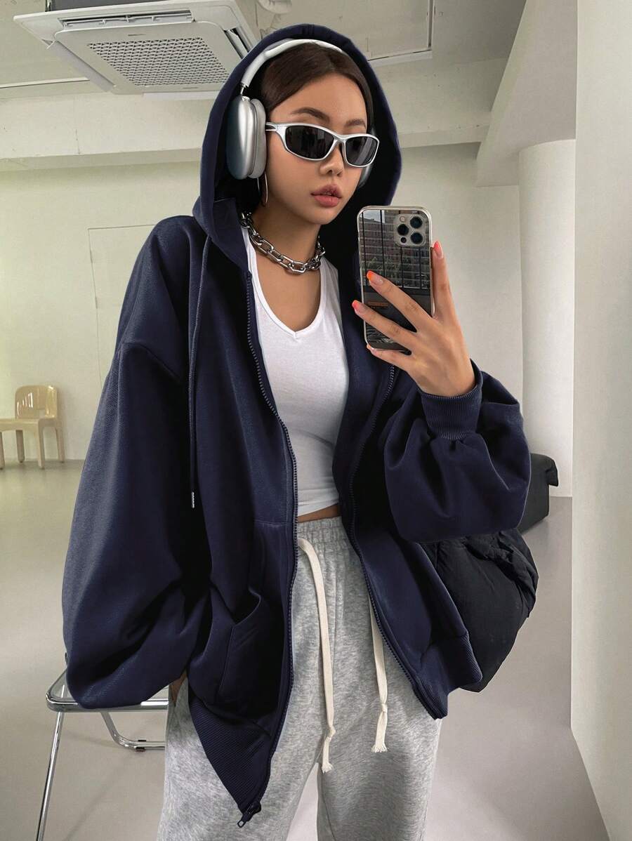 DAZY Women's Zipper Front Hoodie With Drawstring Closure,Long Sleeve Tops,Fall Clothes Sweatshirt Jacket