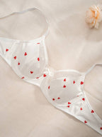 PetitDoll Women Heart-Shaped Print Color Block Bra, Kawaii