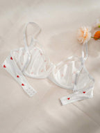 PetitDoll Women Heart-Shaped Print Color Block Bra, Kawaii