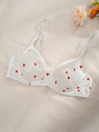 PetitDoll Women Heart-Shaped Print Color Block Bra, Kawaii