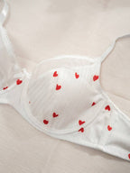 PetitDoll Women Heart-Shaped Print Color Block Bra, Kawaii