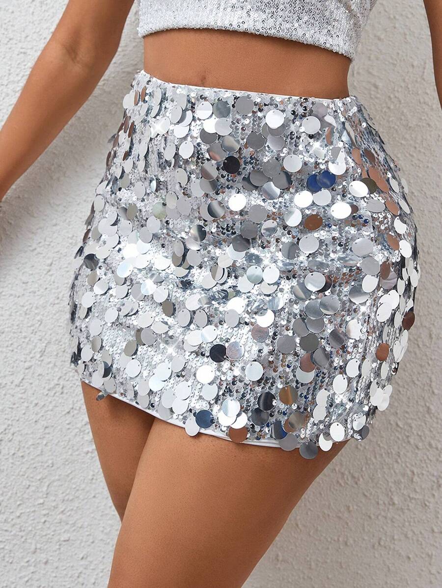 BamGleam Sequin Mini Bodycon Skirt For Holiday Party Clothes