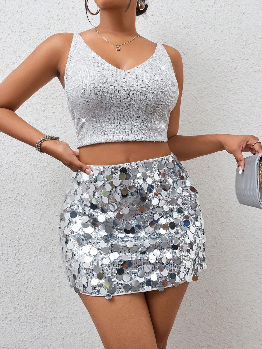 BamGleam Sequin Mini Bodycon Skirt For Holiday Party Clothes